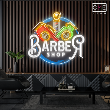 Enseigne au néon à LED avec illustration de barbier Clippers classique