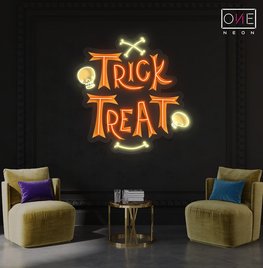 Enseigne au néon à LED avec illustration de Trick Treat