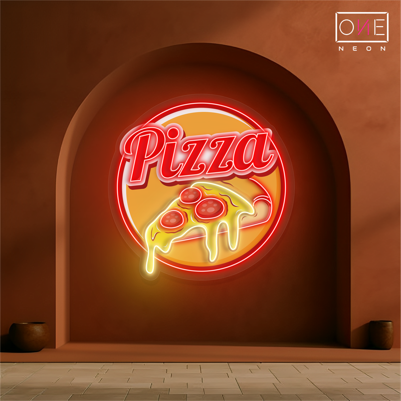 Panneau néon à LED représentant une tranche de pizza