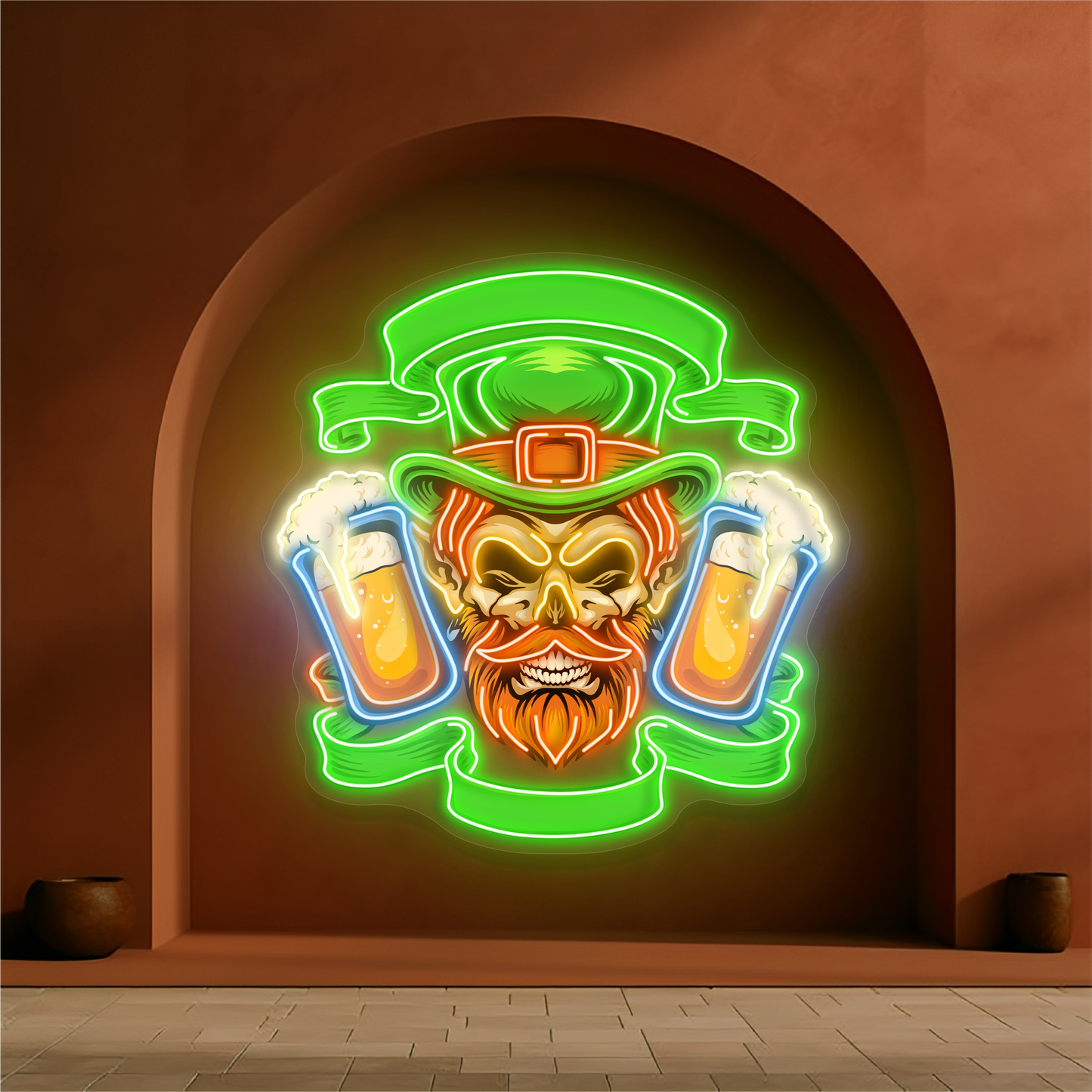 Panneau néon à LED avec illustration de double pinte de Leprechaun