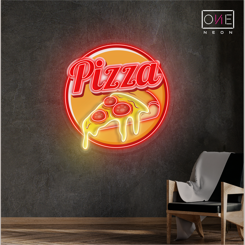 Panneau néon à LED représentant une tranche de pizza