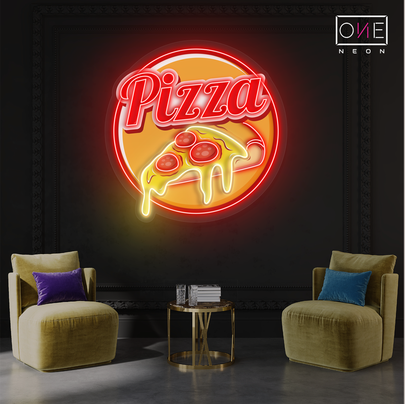 Panneau néon à LED représentant une tranche de pizza