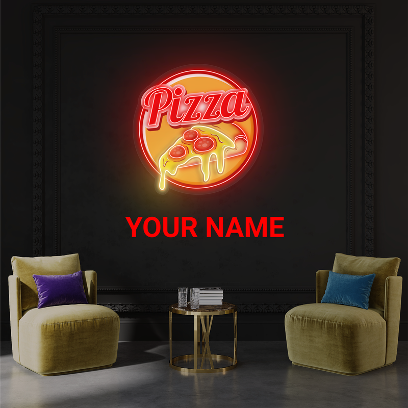 Panneau néon à LED représentant une tranche de pizza