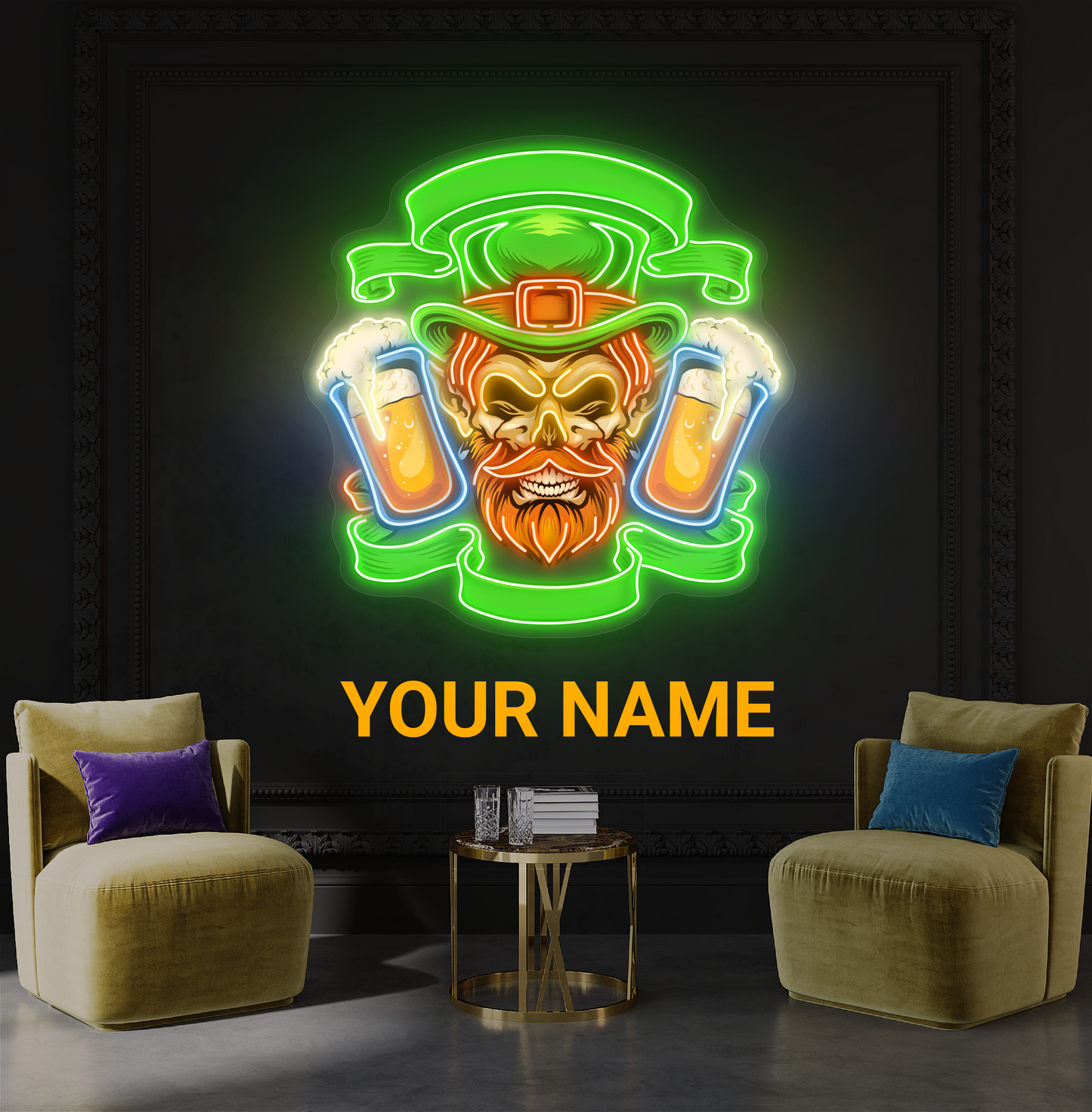 Panneau néon à LED avec illustration de double pinte de Leprechaun