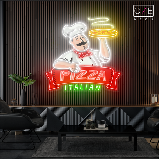 Enseigne au néon à LED avec illustration de pizza italienne