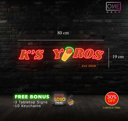 K'S YIROS+ kebab fish & chips ( 2 signs)| LED Neon Sign
