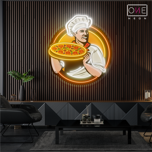 Panneau néon à LED avec illustration de Master Chef's Pizza