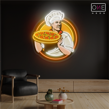 Panneau néon à LED avec illustration de Master Chef's Pizza