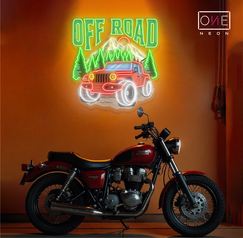 Panneau néon à LED avec illustration de montagne tout-terrain