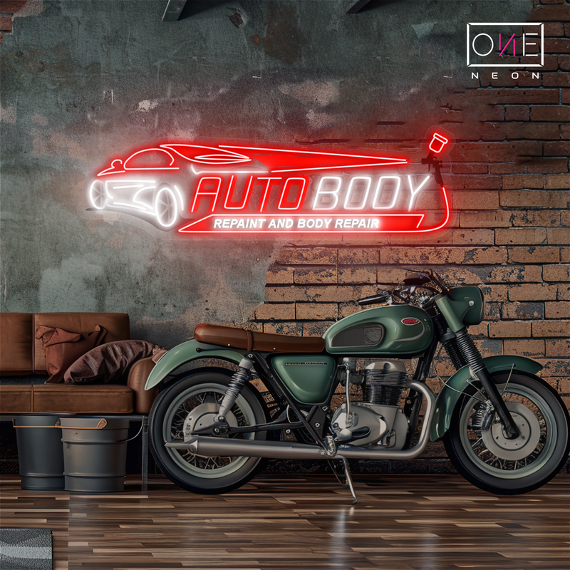 Enseigne au néon à LED avec illustration de carrosserie automobile