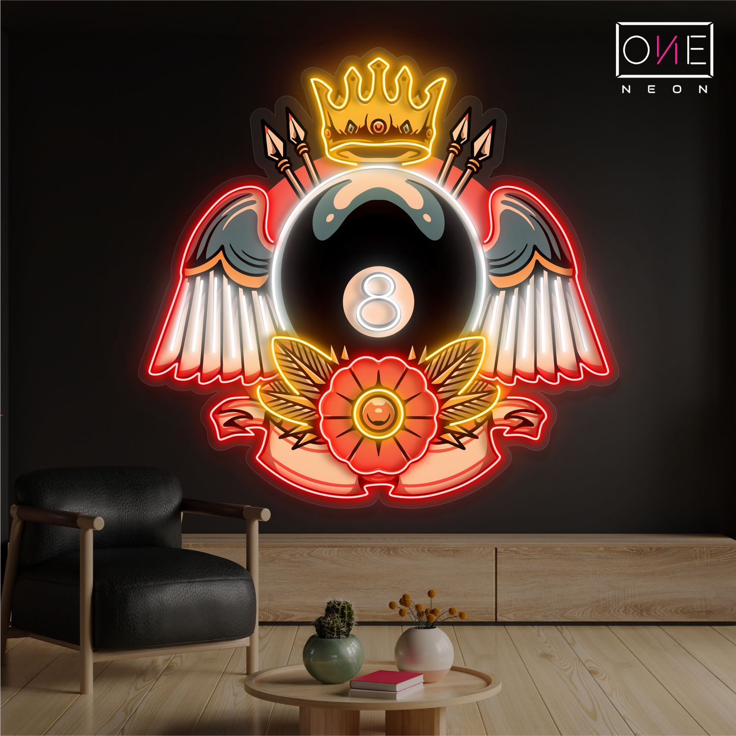Panneau néon à LED avec illustration de billard Queen