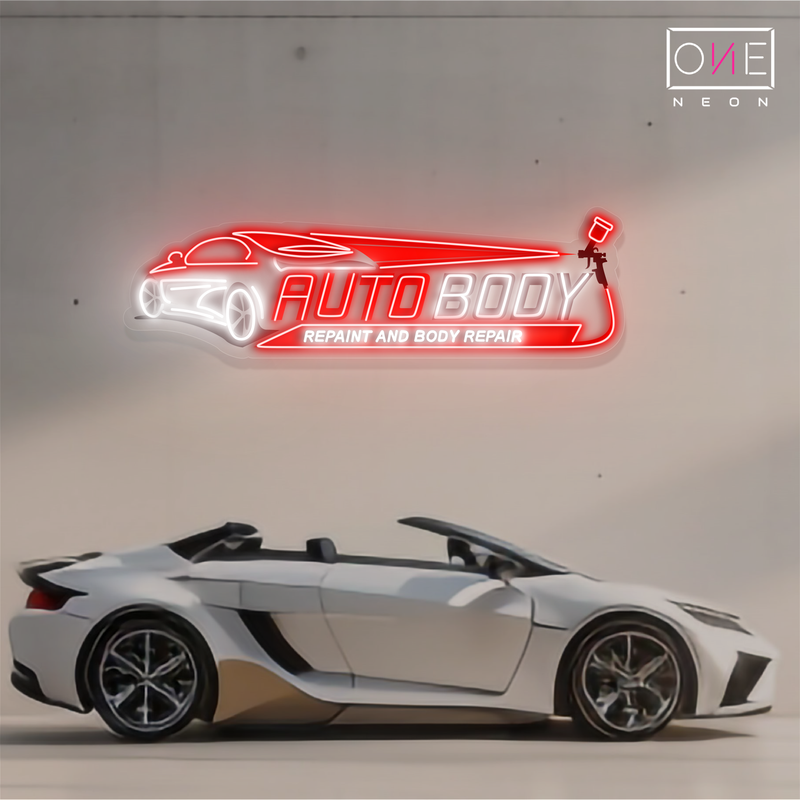 Enseigne au néon à LED avec illustration de carrosserie automobile
