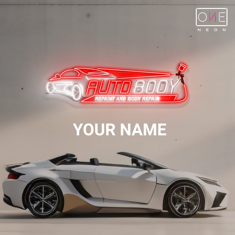 Enseigne au néon à LED avec illustration de carrosserie automobile
