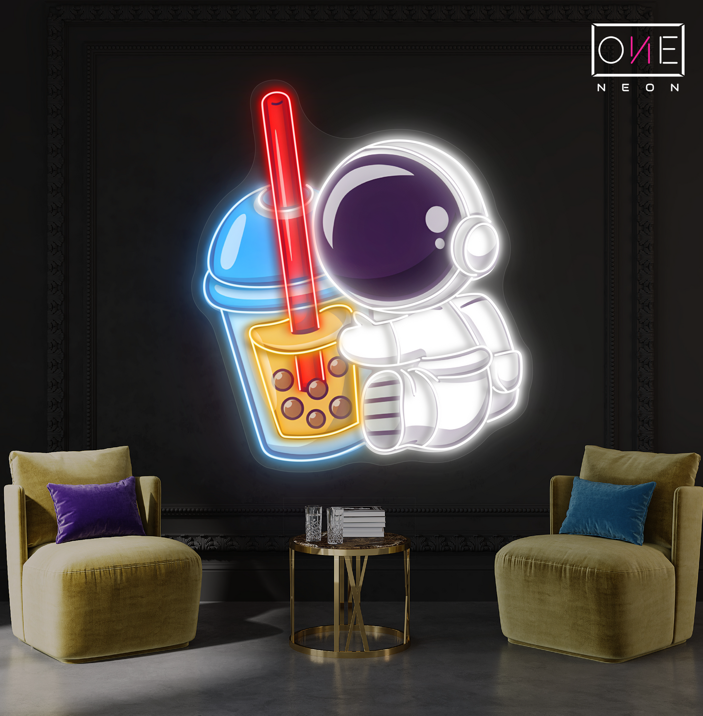 Enseigne au néon à LED représentant l'astronaute Boba