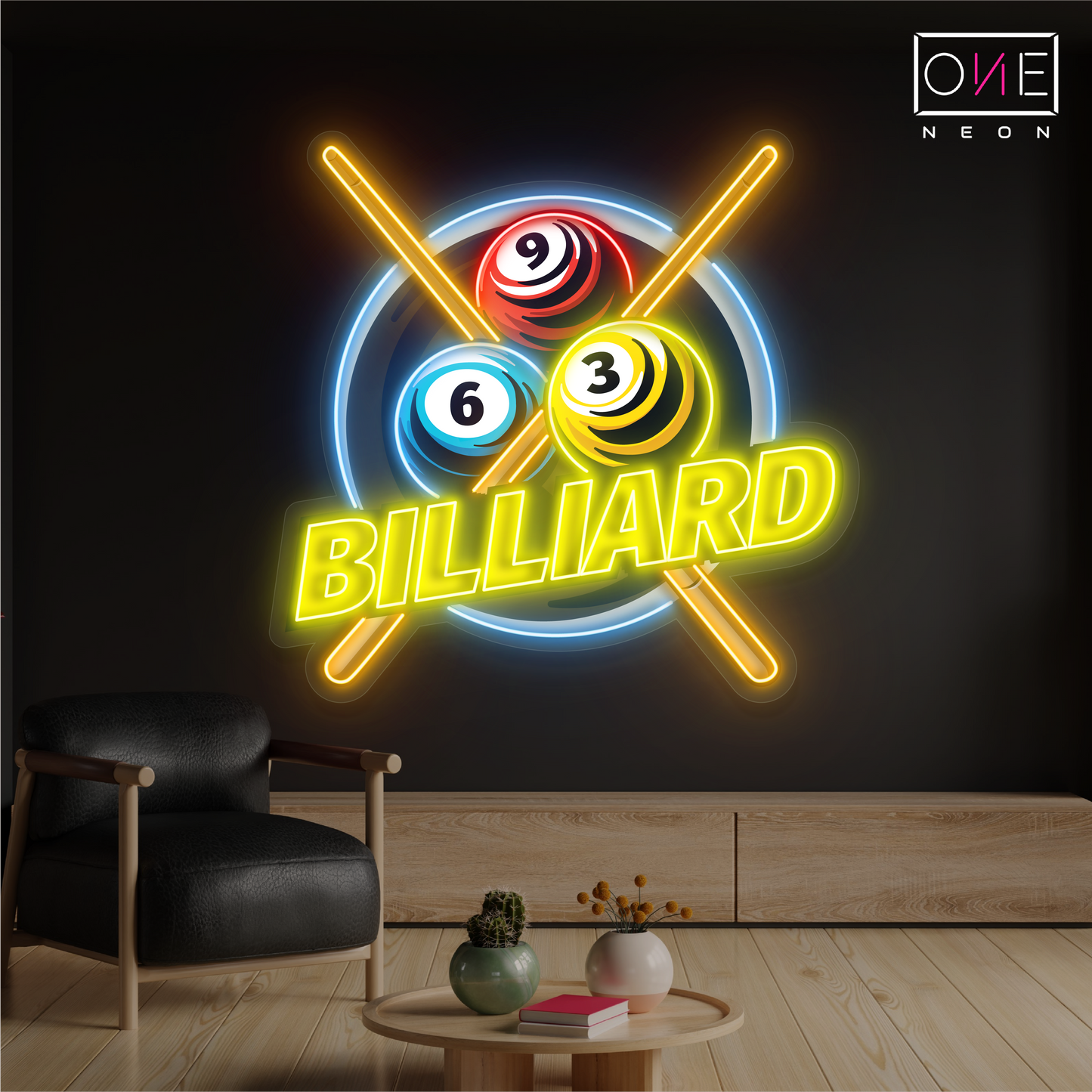 Panneau néon à LED avec illustration de billard