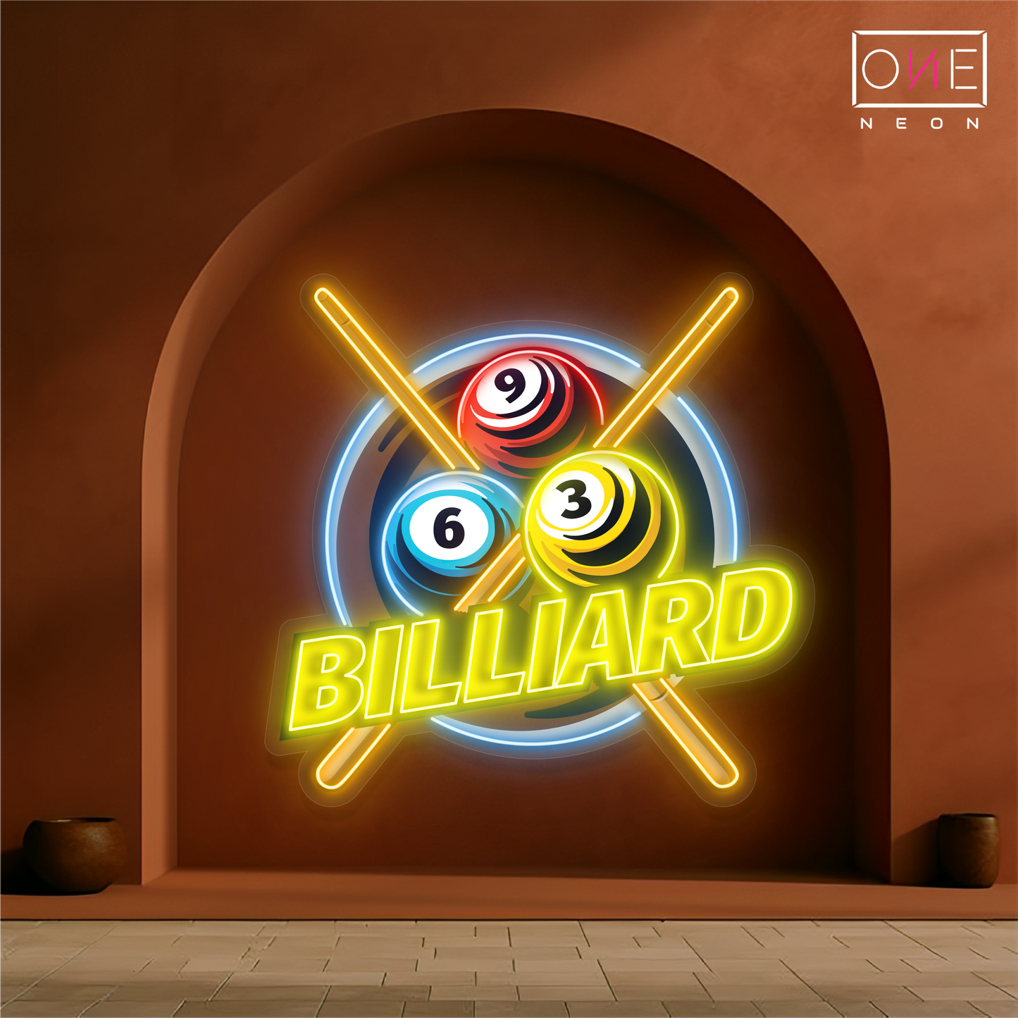 Panneau néon à LED avec illustration de billard