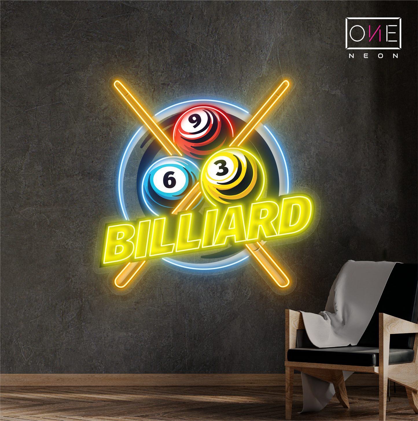 Panneau néon à LED avec illustration de billard