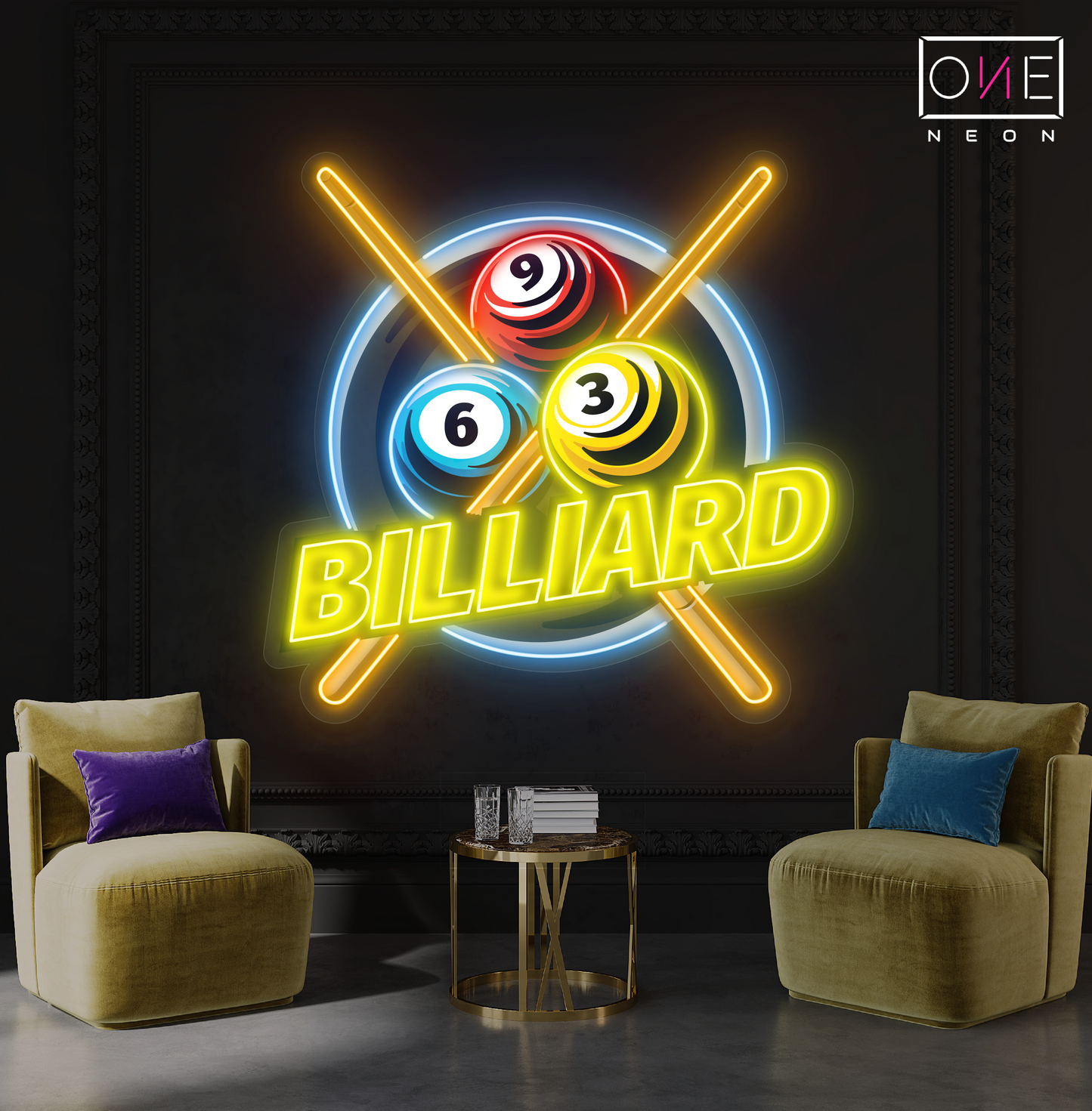 Panneau néon à LED avec illustration de billard