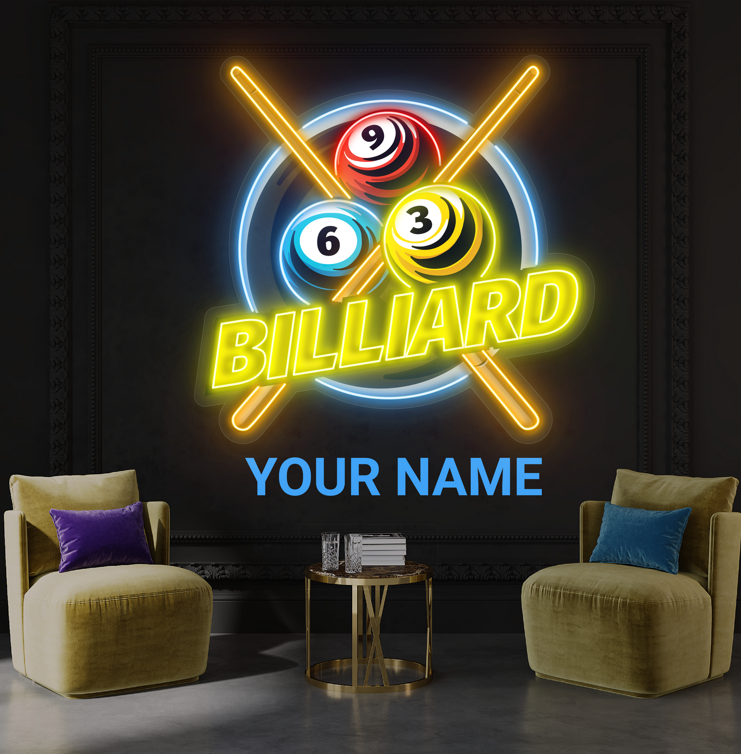 Panneau néon à LED avec illustration de billard
