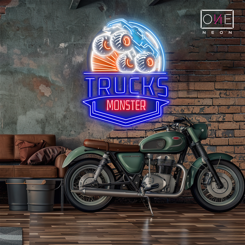 Panneau néon à LED avec illustration de Monster Trucks