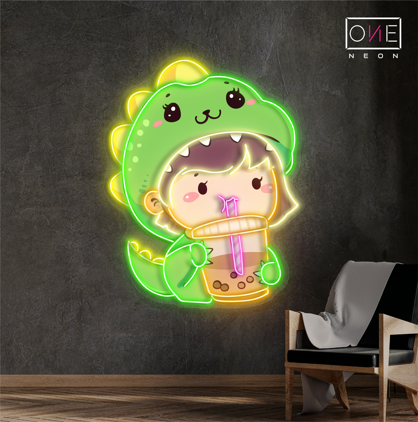 Enseigne au néon à LED représentant un joli dinosaure Boba