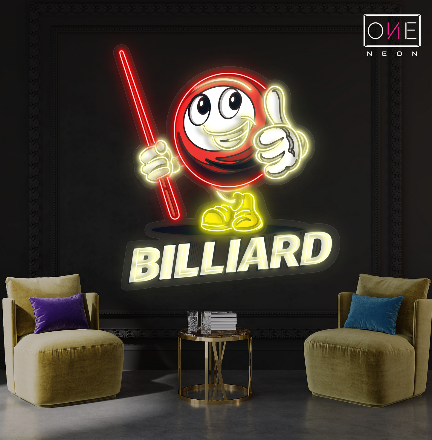 Panneau néon à LED avec illustration de billard Buddy