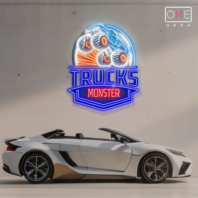 Panneau néon à LED avec illustration de Monster Trucks