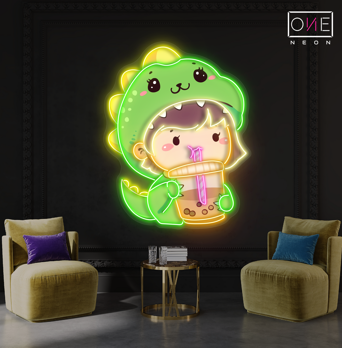 Enseigne au néon à LED représentant un joli dinosaure Boba