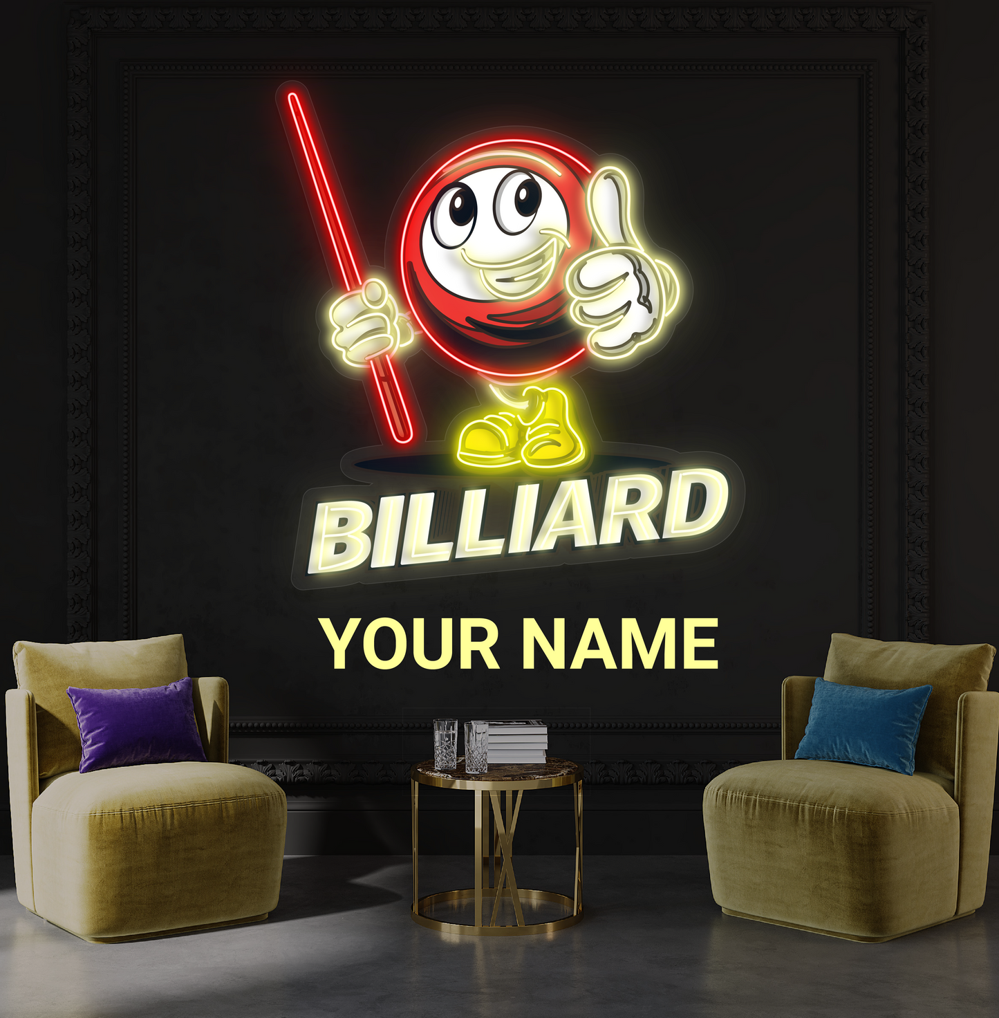Panneau néon à LED avec illustration de billard Buddy