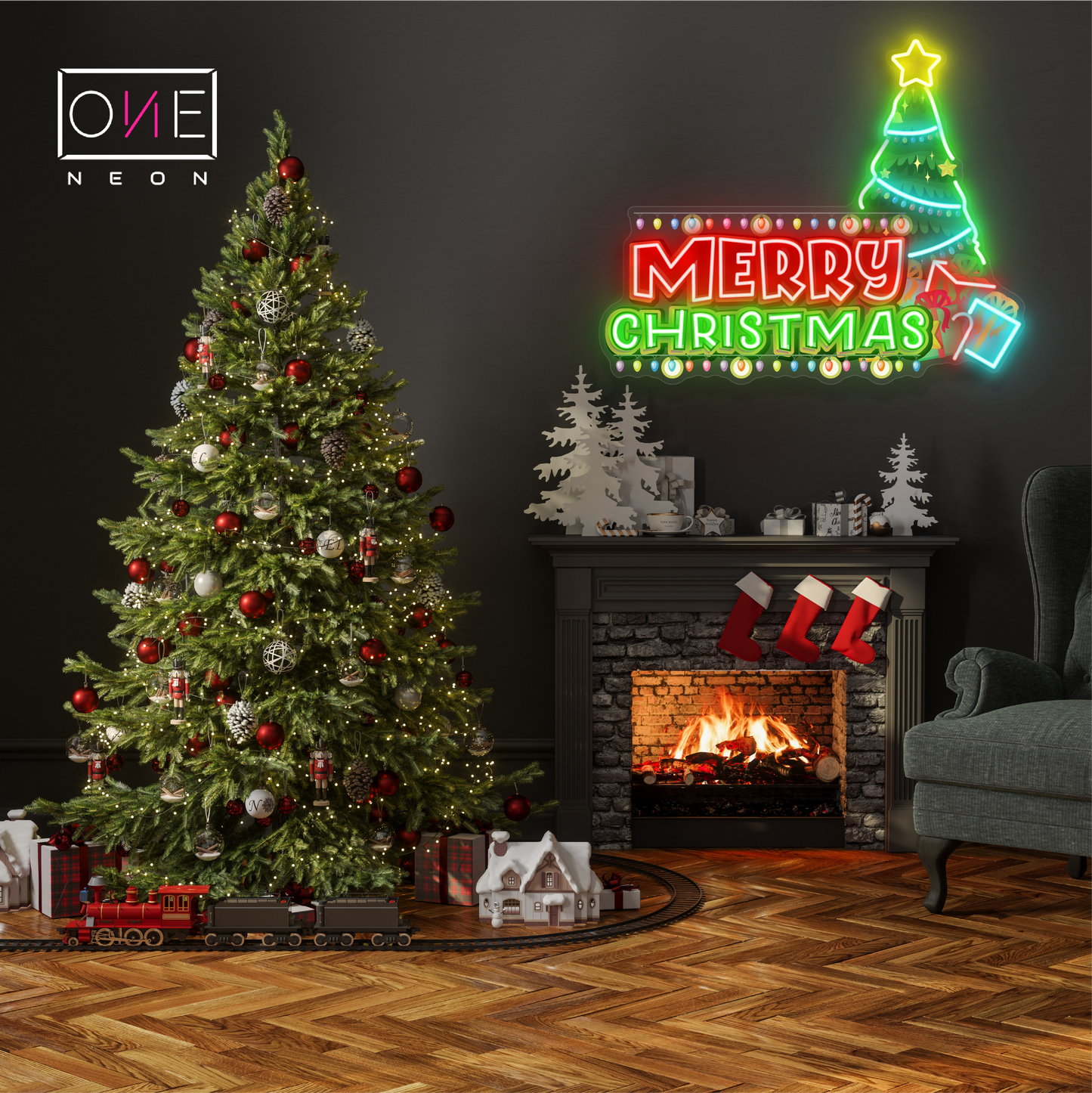 Panneau néon à LED représentant un sapin de Noël festif