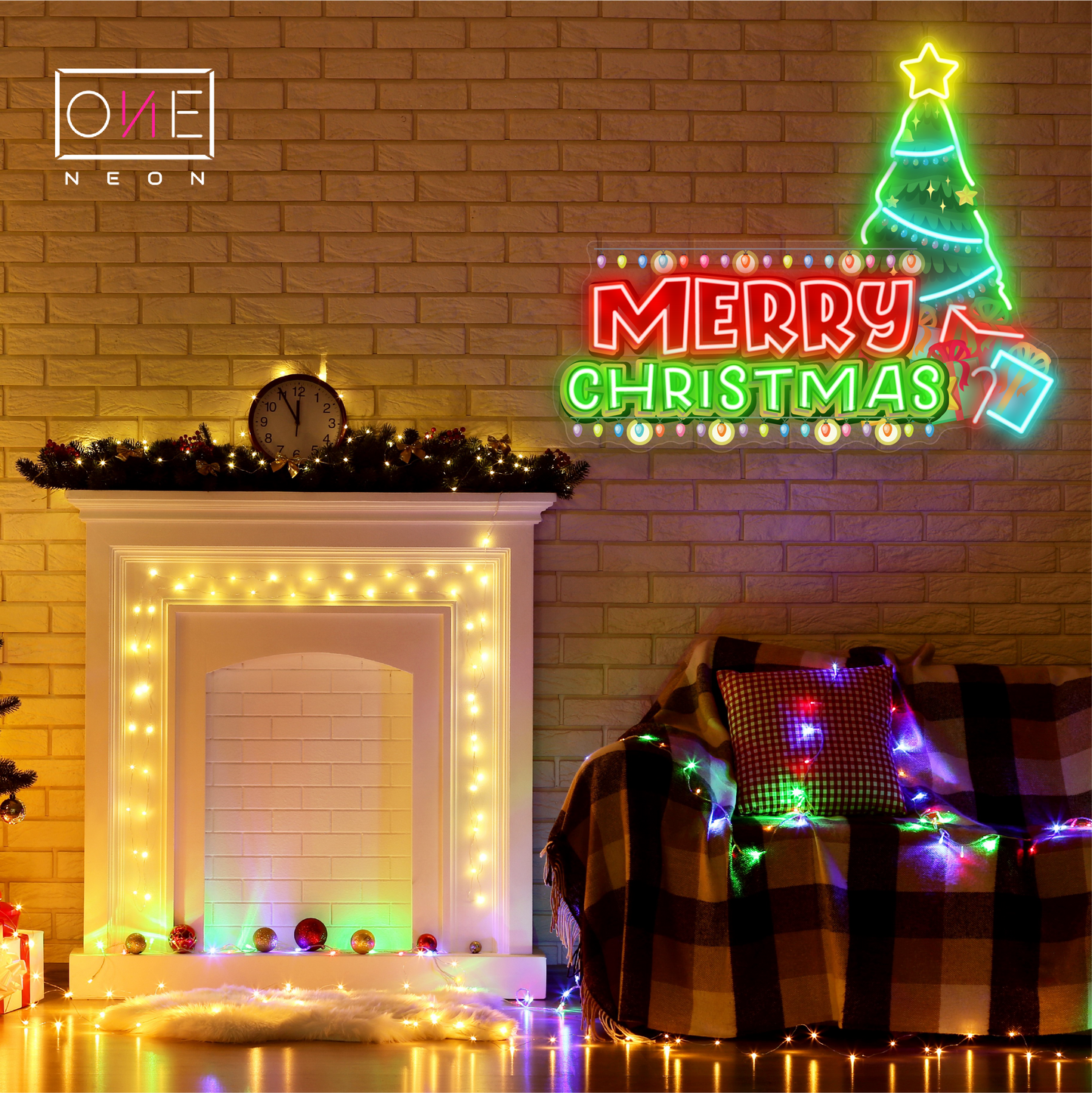 Panneau néon à LED représentant un sapin de Noël festif