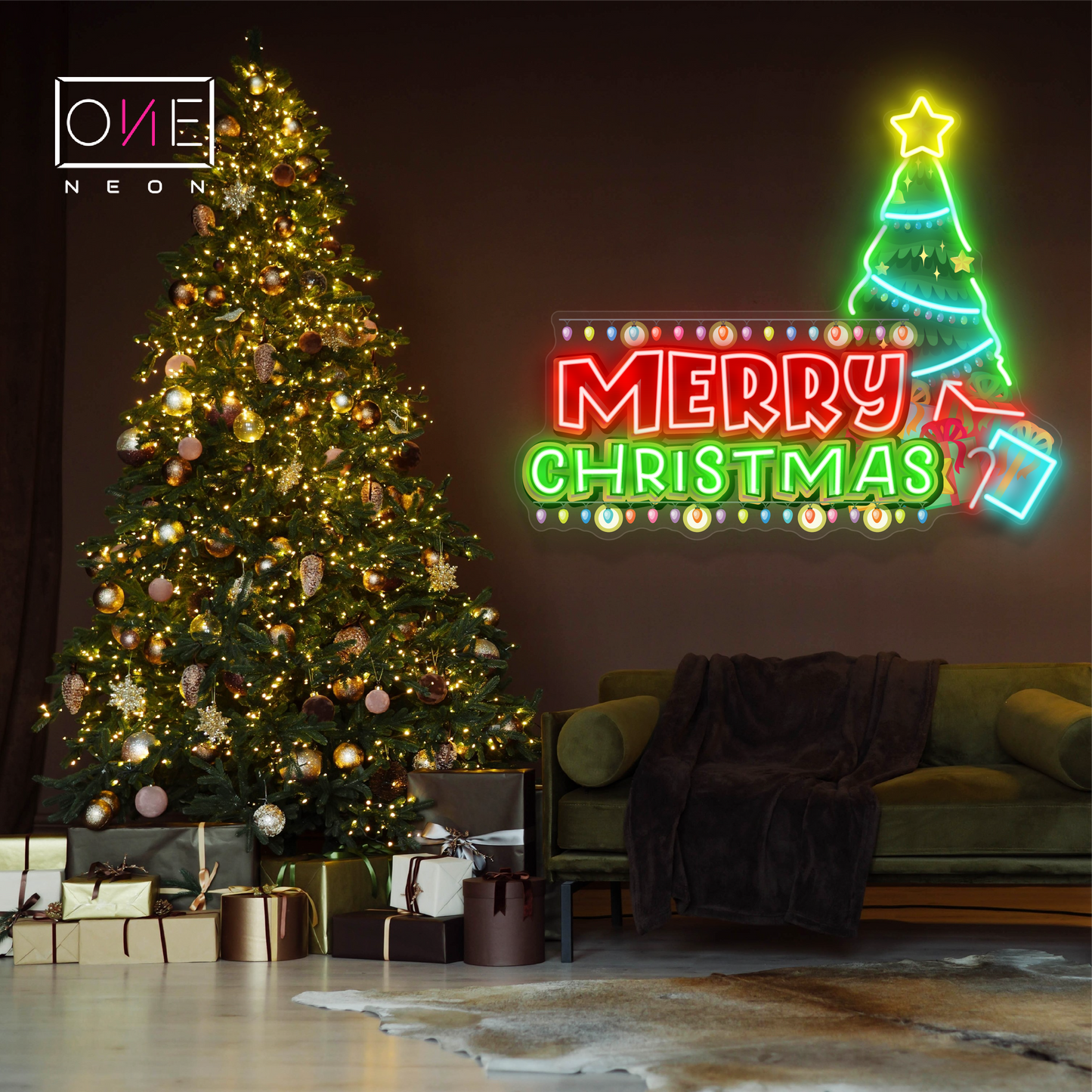 Panneau néon à LED représentant un sapin de Noël festif