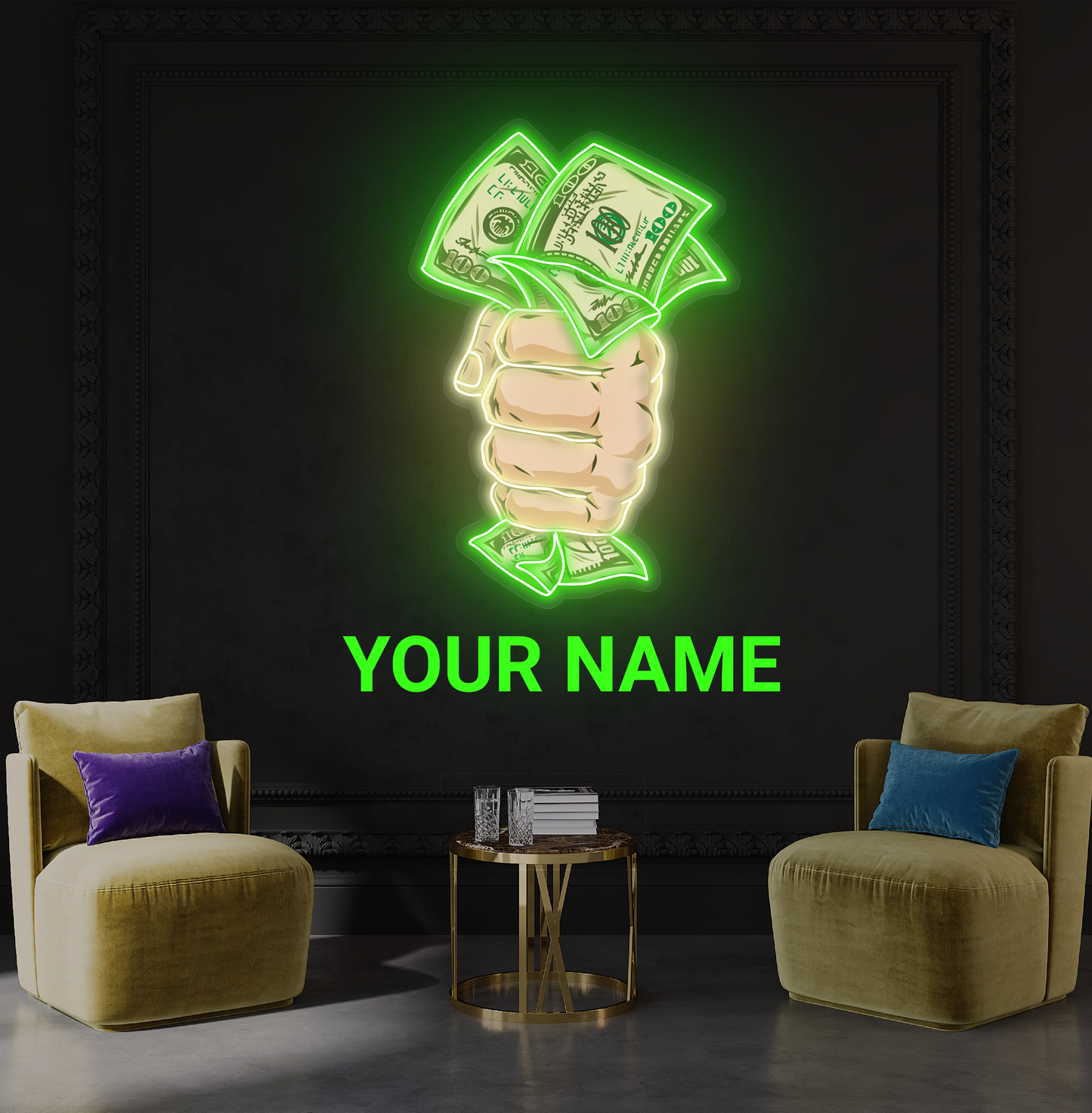 Panneau néon à LED Cash Grab Artwork