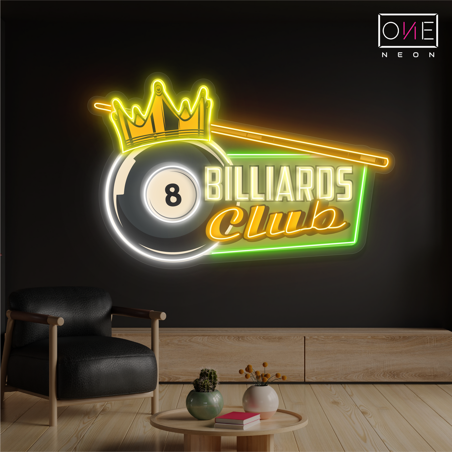 Enseigne au néon à LED avec illustration de club de billard