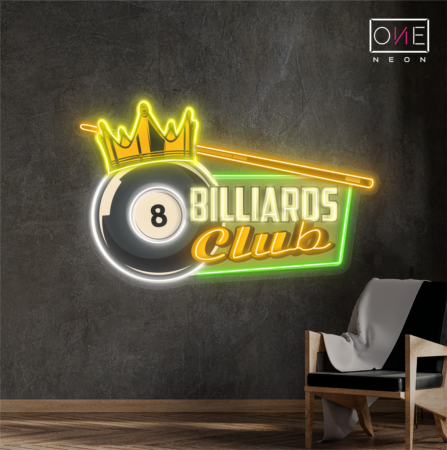 Enseigne au néon à LED avec illustration de club de billard