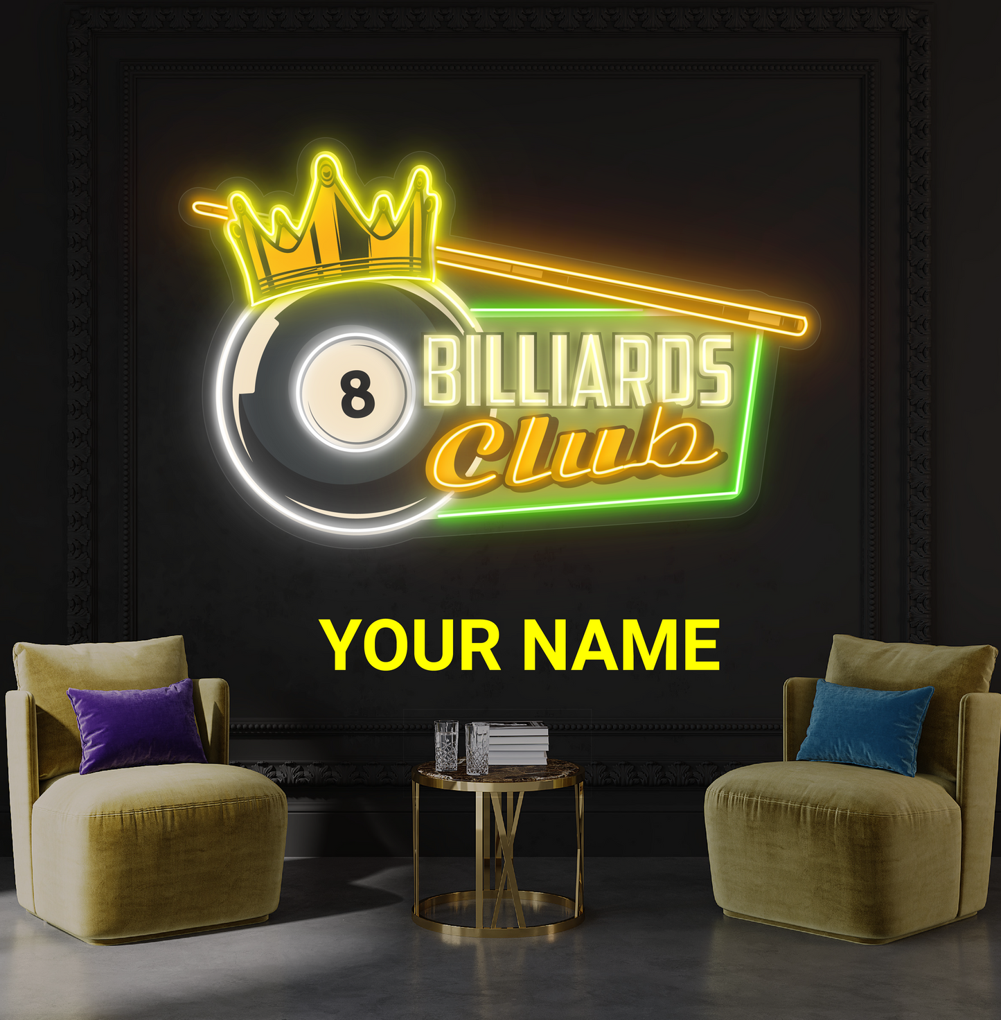 Enseigne au néon à LED avec illustration de club de billard