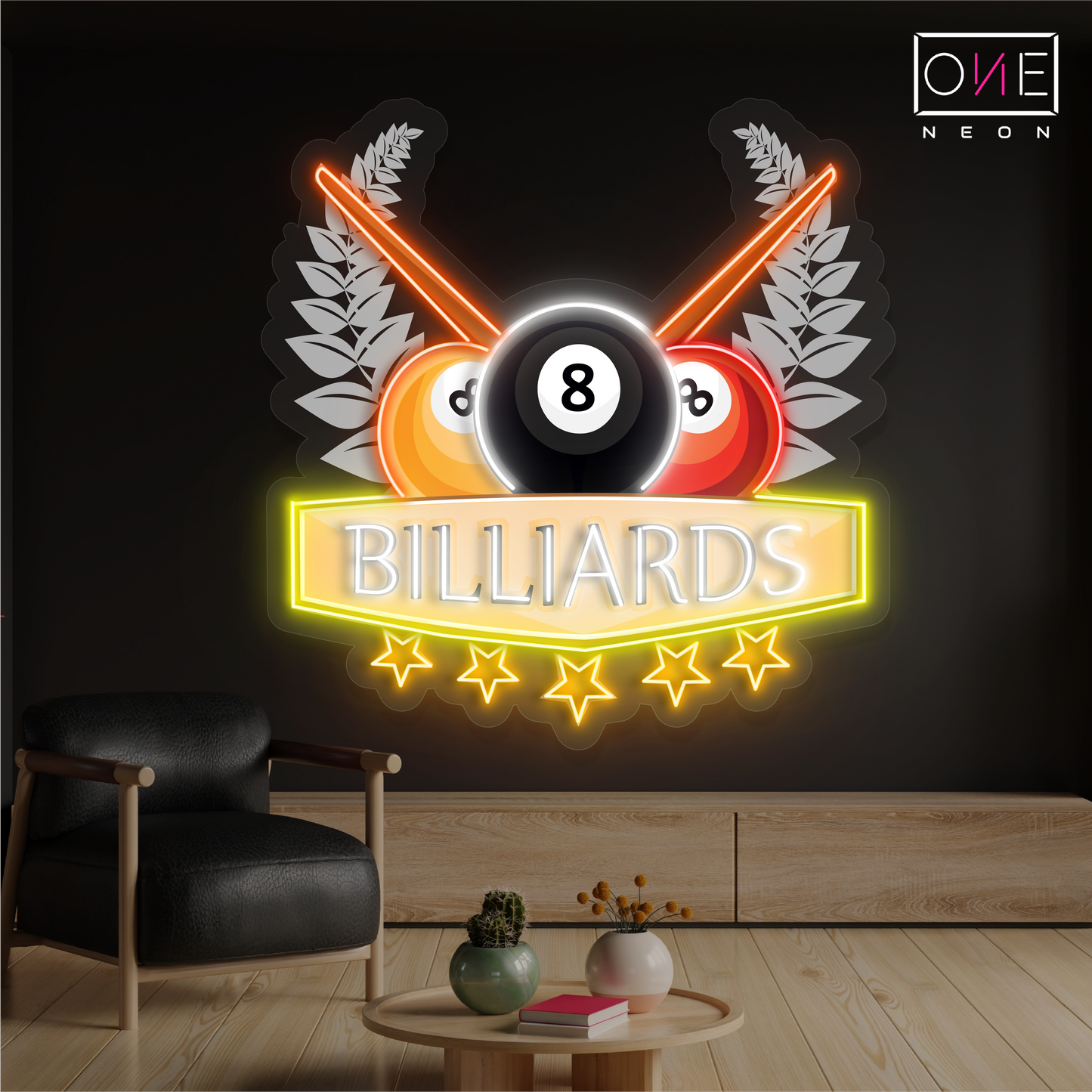 Panneau néon à LED Champion's Billiards Artwork