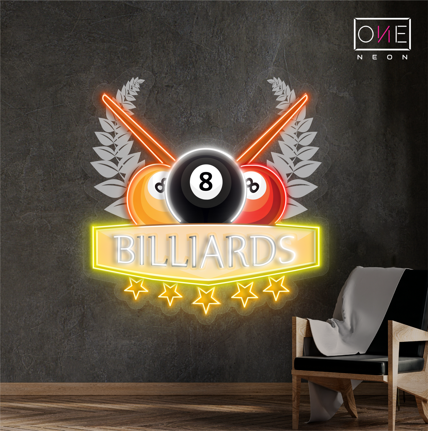Panneau néon à LED Champion's Billiards Artwork
