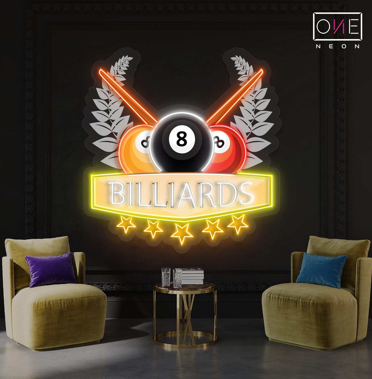 Panneau néon à LED Champion's Billiards Artwork