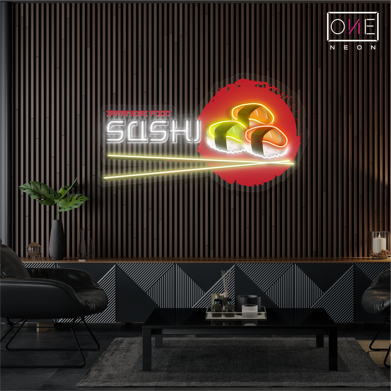 Panneau néon à LED représentant une œuvre d'art représentant des sushis de cuisine japonaise