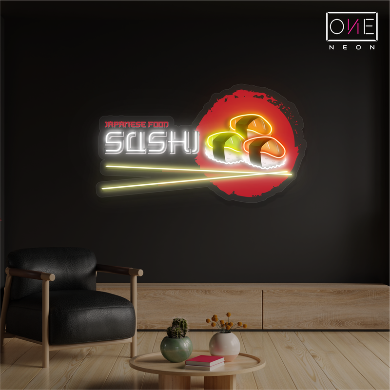 Panneau néon à LED représentant une œuvre d'art représentant des sushis de cuisine japonaise