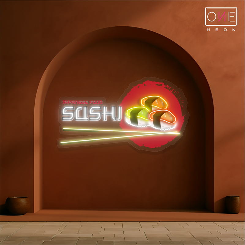 Panneau néon à LED représentant une œuvre d'art représentant des sushis de cuisine japonaise