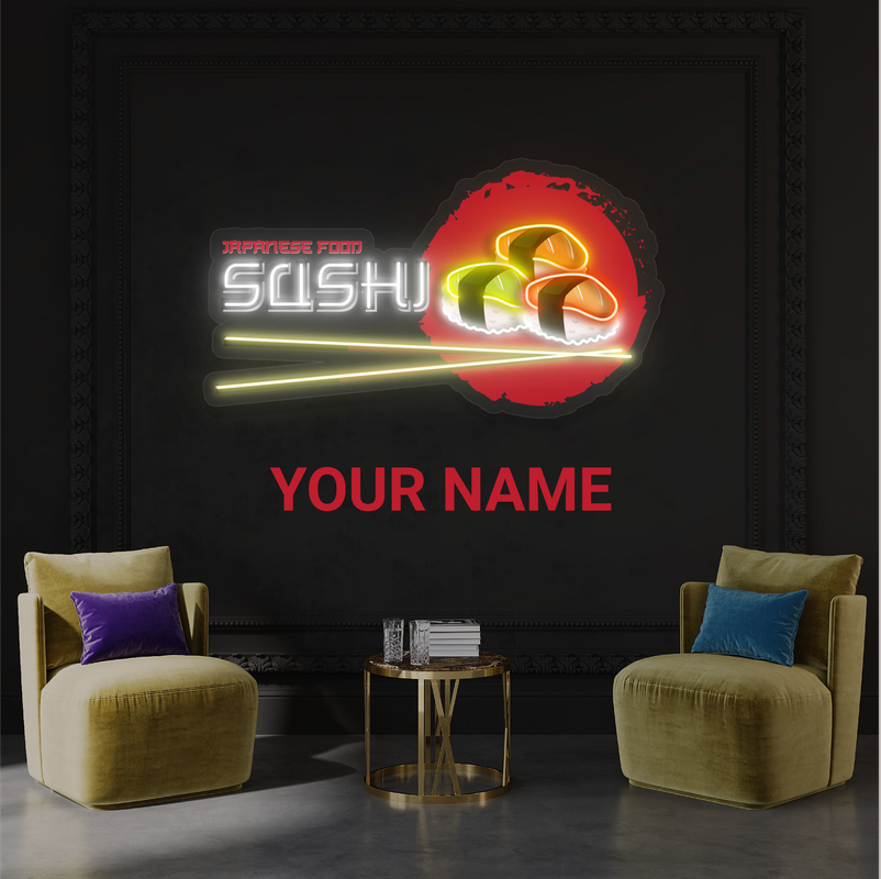 Panneau néon à LED représentant une œuvre d'art représentant des sushis de cuisine japonaise
