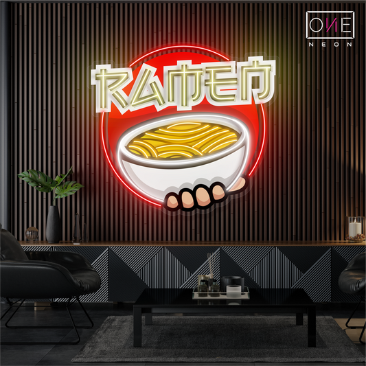 Panneau néon LED avec illustration de bol de ramen
