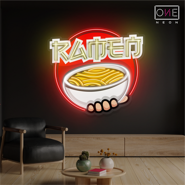 Panneau néon LED avec illustration de bol de ramen