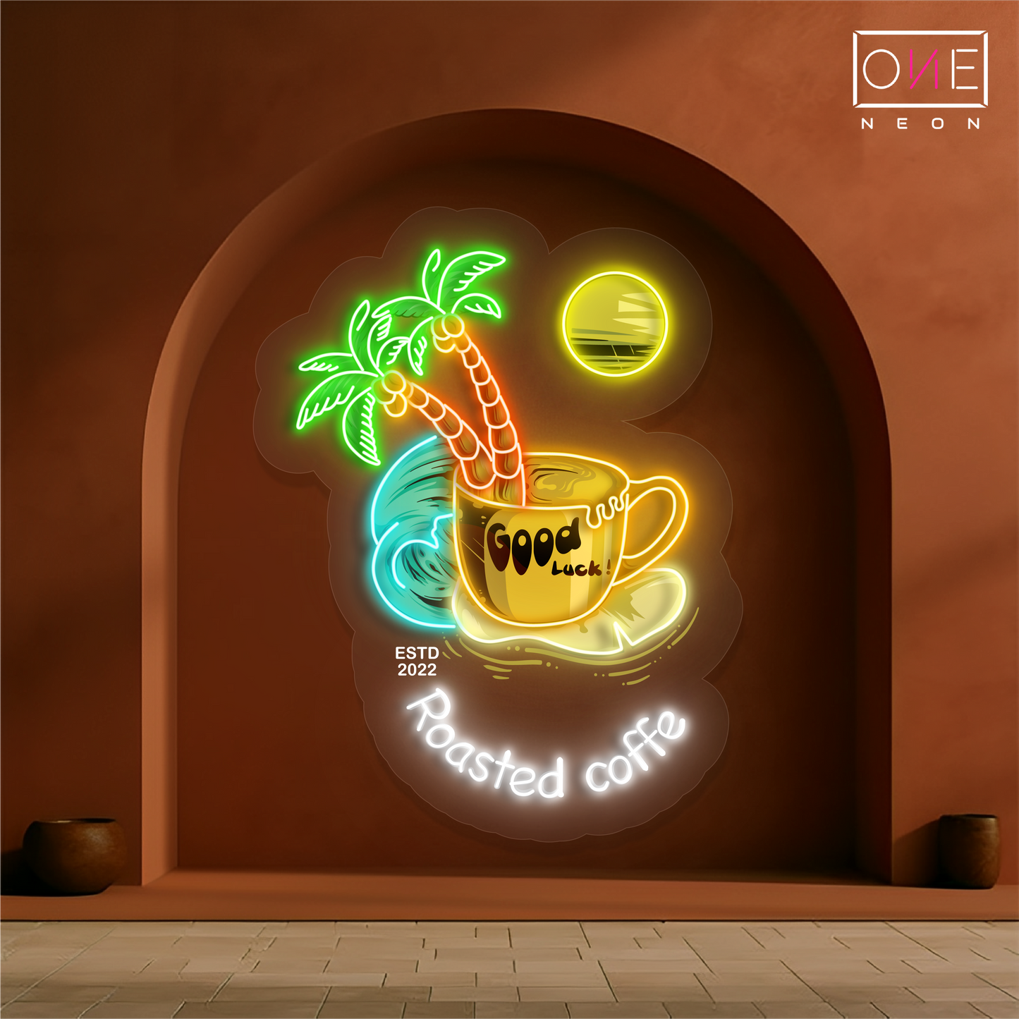Panneau néon à LED avec illustration de café torréfié