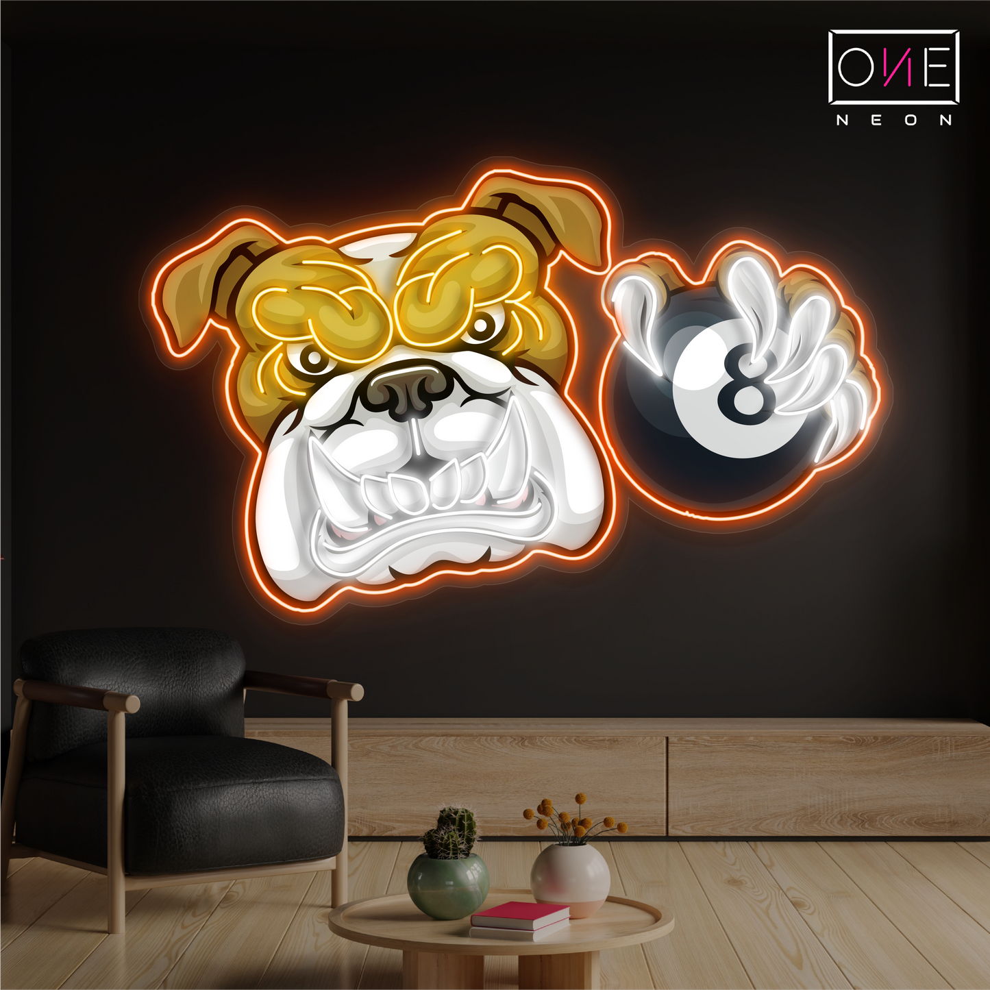 Panneau néon à LED avec illustration de bouledogue à 8 boules