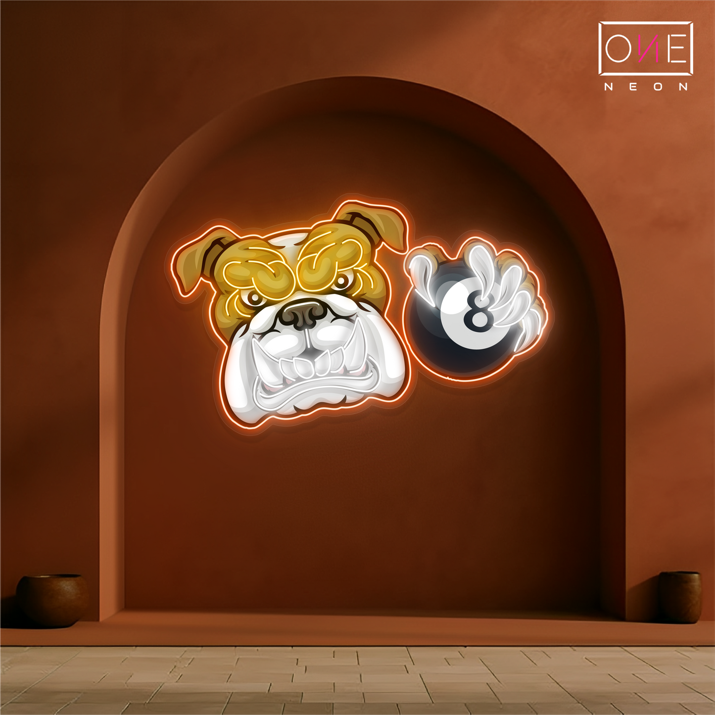 Panneau néon à LED avec illustration de bouledogue à 8 boules