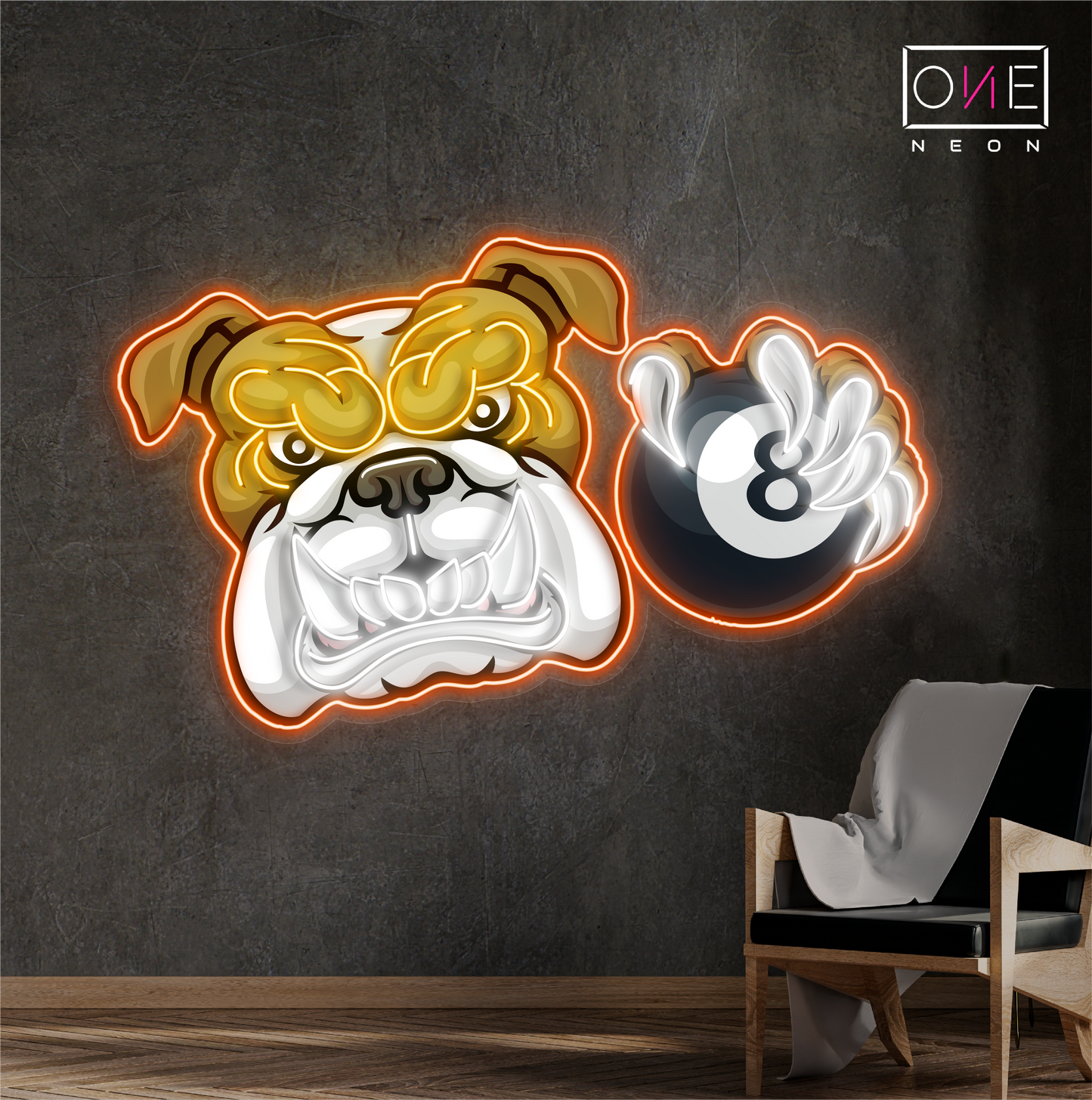 Panneau néon à LED avec illustration de bouledogue à 8 boules
