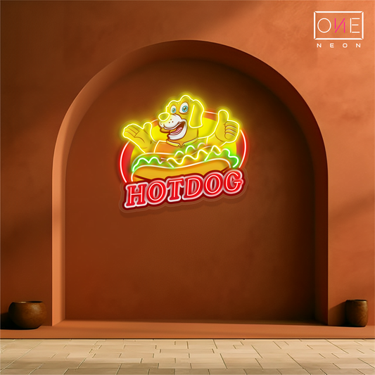 Enseigne au néon à LED avec illustration de hot-dog